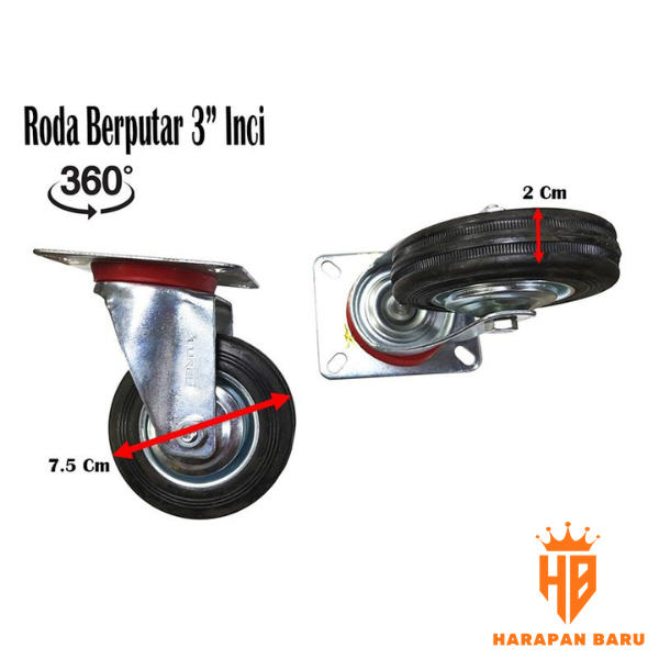 PROMO GROSIR Roda Etalase 3 inch / Roda Trolley Troli Ban Hunter 3" Inci / Roda Karet Hitam Hidup Be