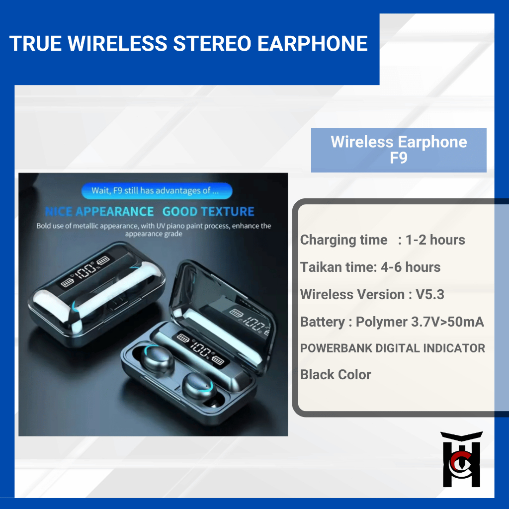 TWS/F9 TWS Headset Bluetooth Gaming Nirkabel Included PowerBank