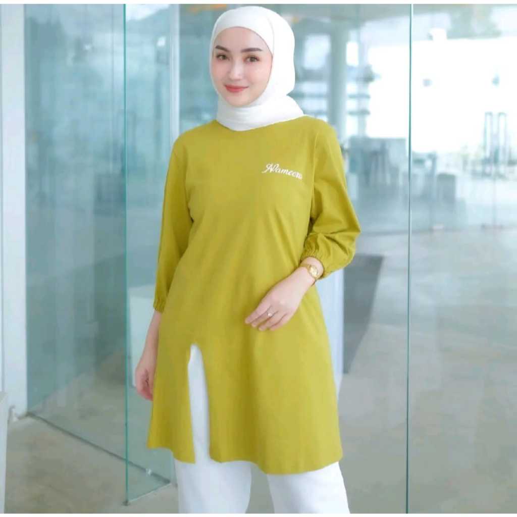 Alkautsarstuff  Tunik Atasan Wanita Belah Depan Lengan Karet 7/8