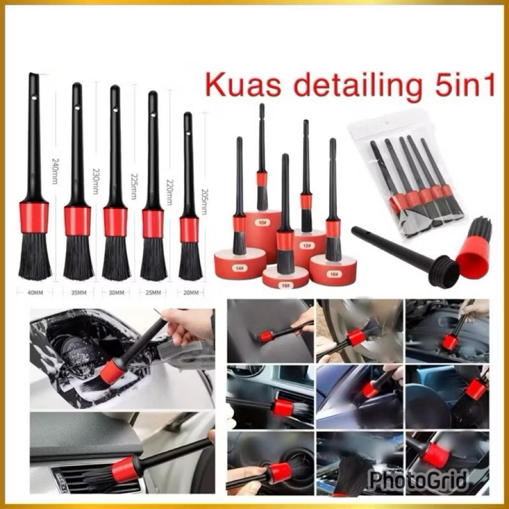 (GROSIRAN) Kuas Detailing Set 5in1 Kuas Sikat Pembersih Sela Interior Mobil Detailing Brush Set