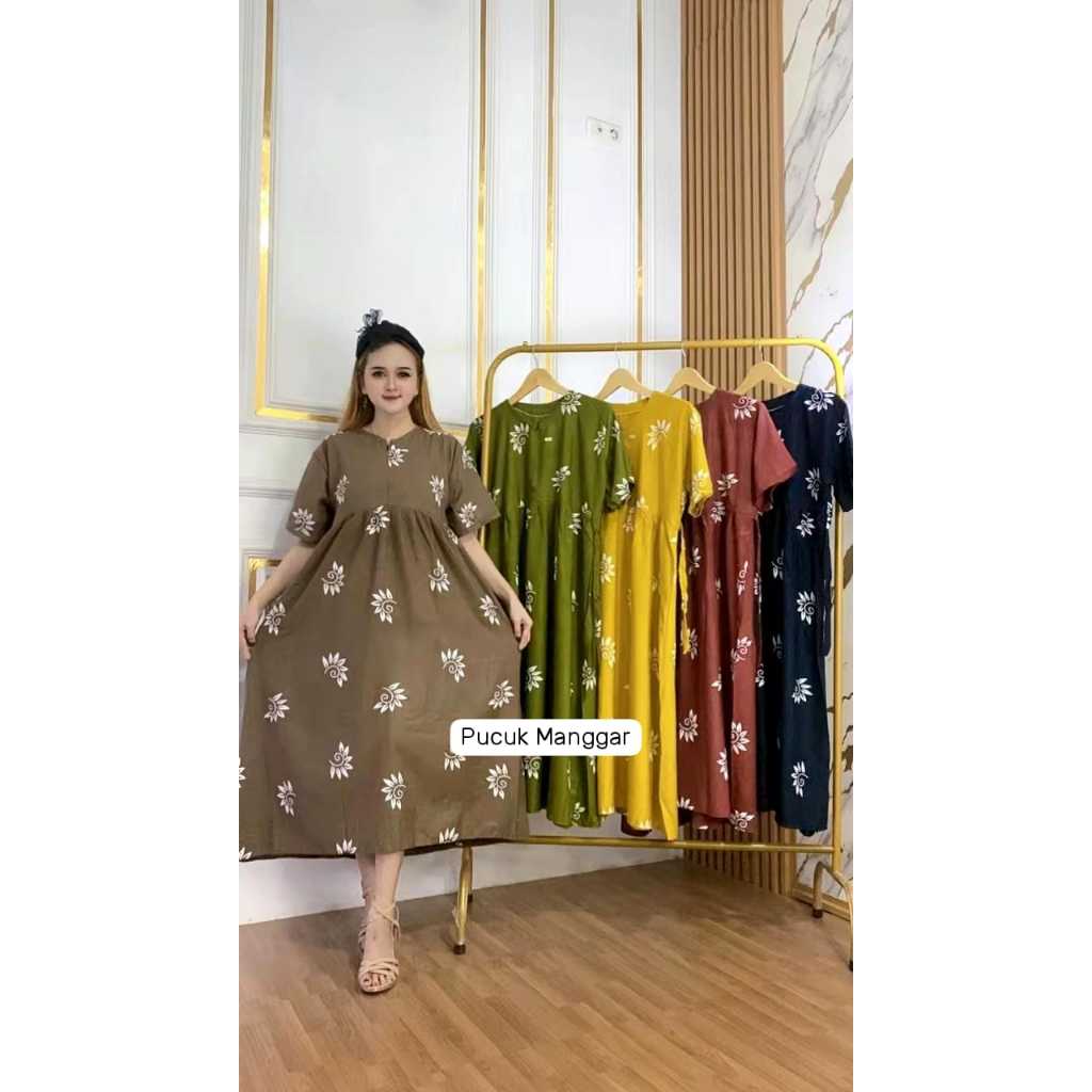 Daster Wanita Motif Bunga Lengan Pendek Dress Rumah