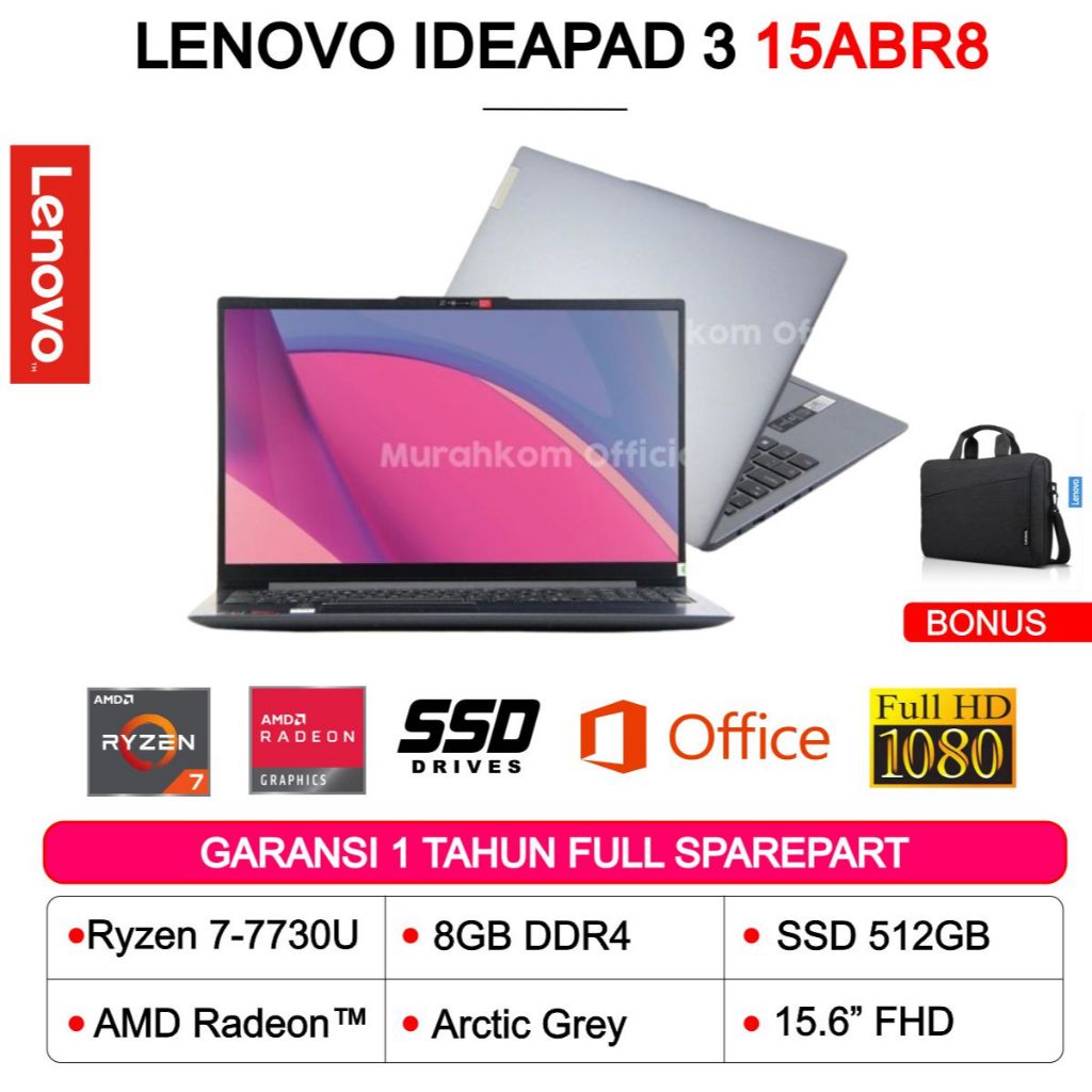 IDEAPAD 3 15ABR8 AMD RYZEN 7 7730U 8GB RAM 512GB NVME 15,6" FHD Finger Print