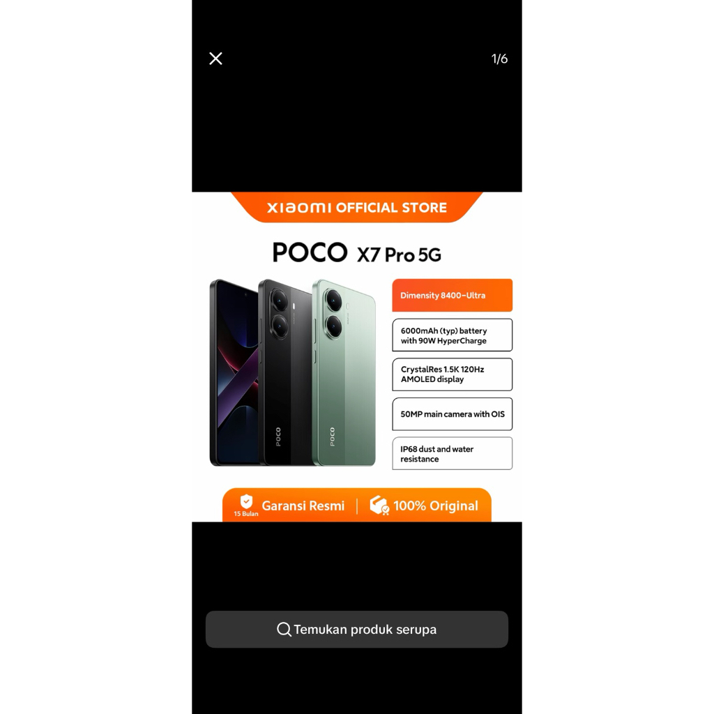 Xiaomi Poco X7 Pro 5G - 12GB RAM, 512GB ROM, Tahan Air, Kamera Utama 50MP