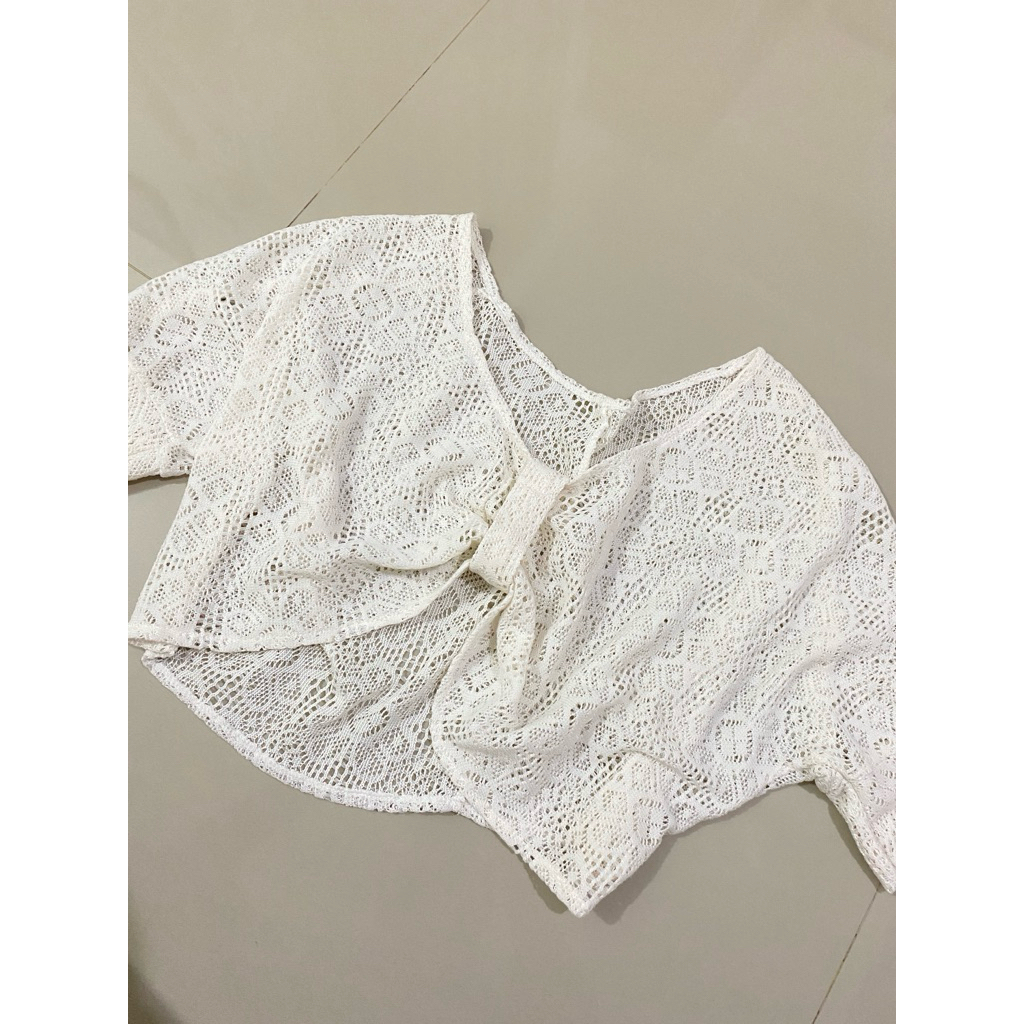 outer rajut putih crop top