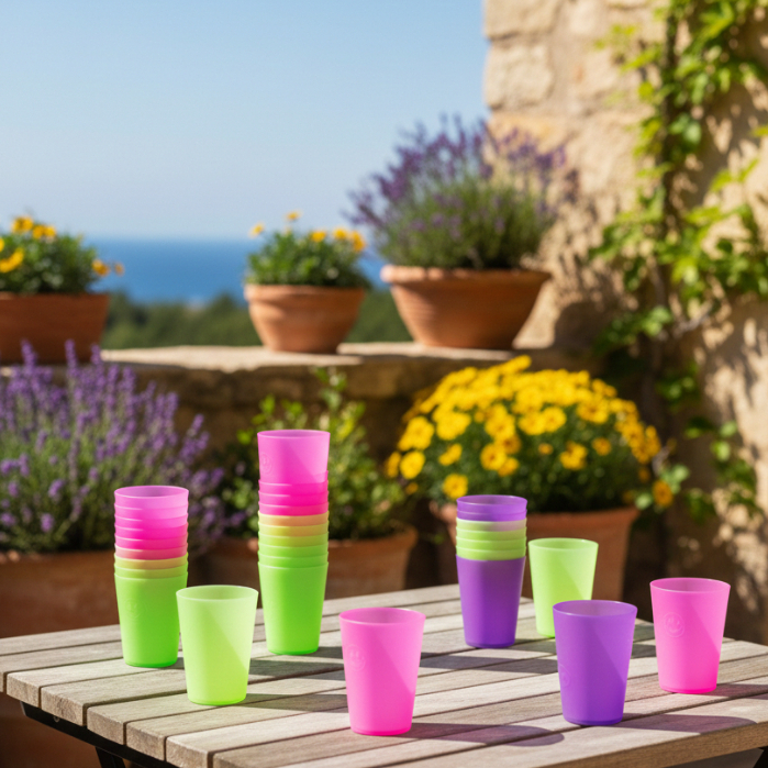 Gelas Minum Plastik Cangkir Pelangi isi 12pc Gelas Teh Kopi Warna Mug Cangkir 1 Lusin