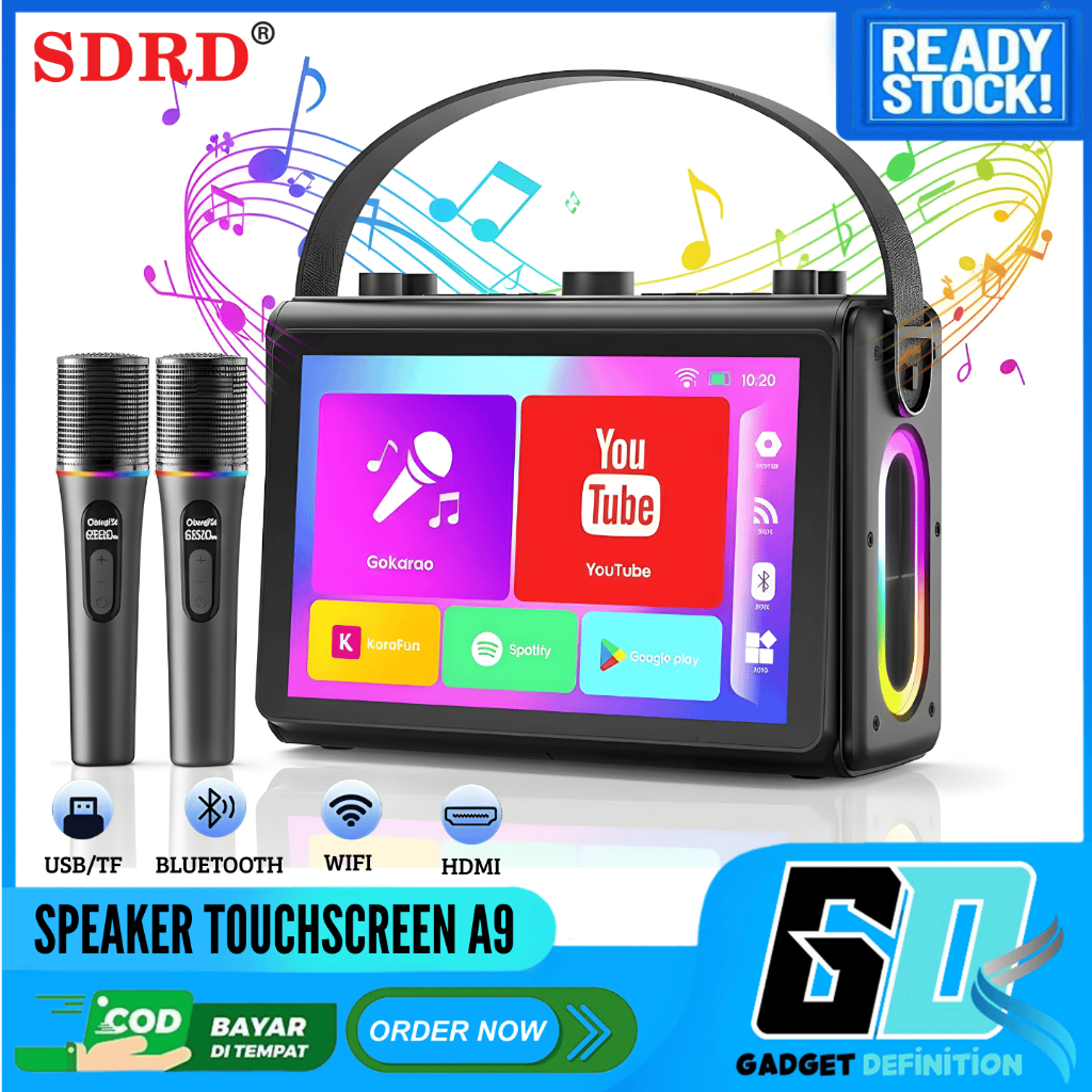 Speaker  Portable Wireless Bluetooth SDRD A6 A9 Speaker 2 Mic peaker Android Layar Touchscreen