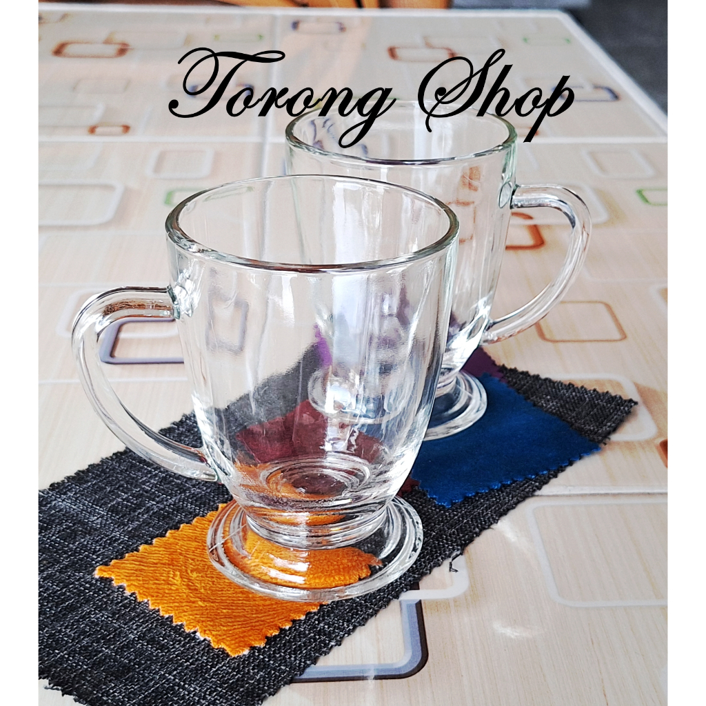 6 Pcs Gelas Cangkir Gagang Piala Polos Bening Tahan Panas