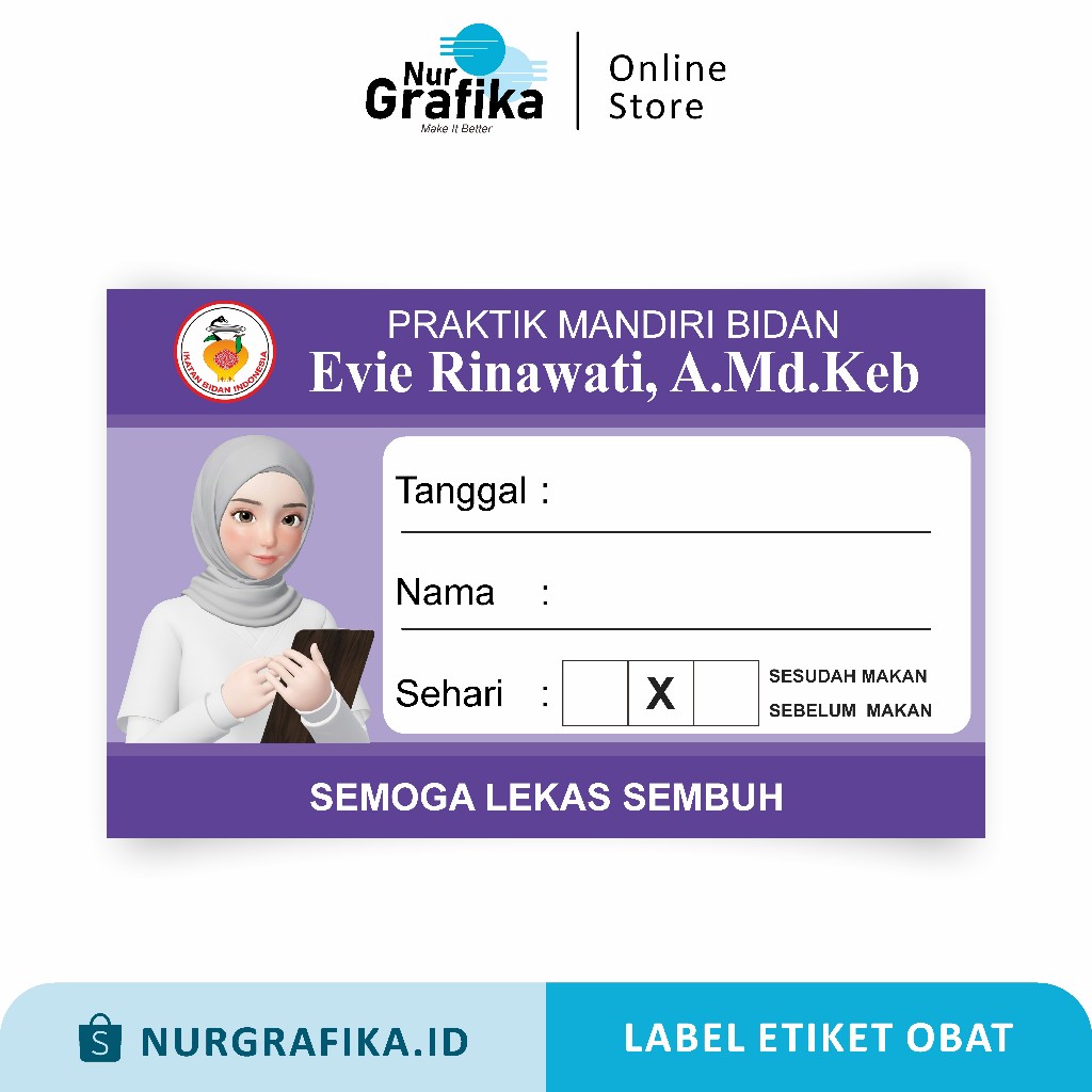 ( Isi 45Pcs ) Label Etiket Obat Sirup Bidan Hijab