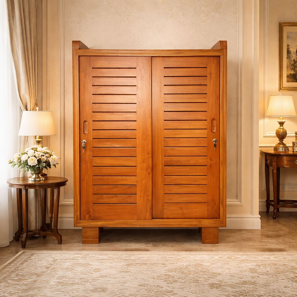 Lemari Anak/ Rak Sepatu Kayu Jati Minimalis Sliding Door