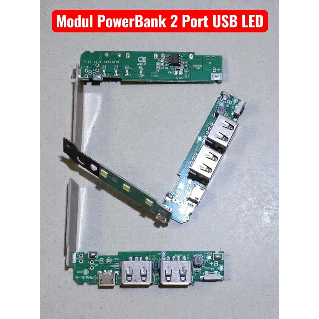 Modul Power Bank 2 Port Output USB 5V + Led Senter Baterai Lithium Dual Papan Sirkuit Powerbank 2Por