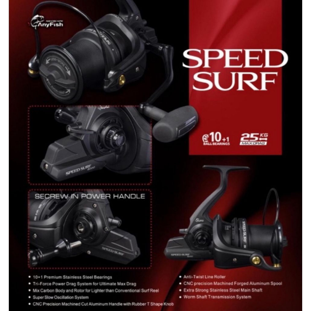 reel spinning Anyfish speed surf 8000 10000 gulungan pancing pasiran karangan kuat badak berkualitas