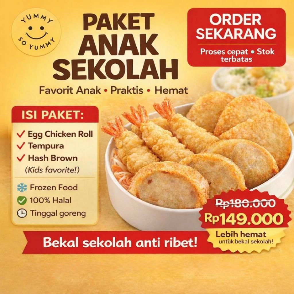 Paket Anak Sekolah | Egg Chicken Roll Tempura Hash Brown | Yummy so Yummy Frozen