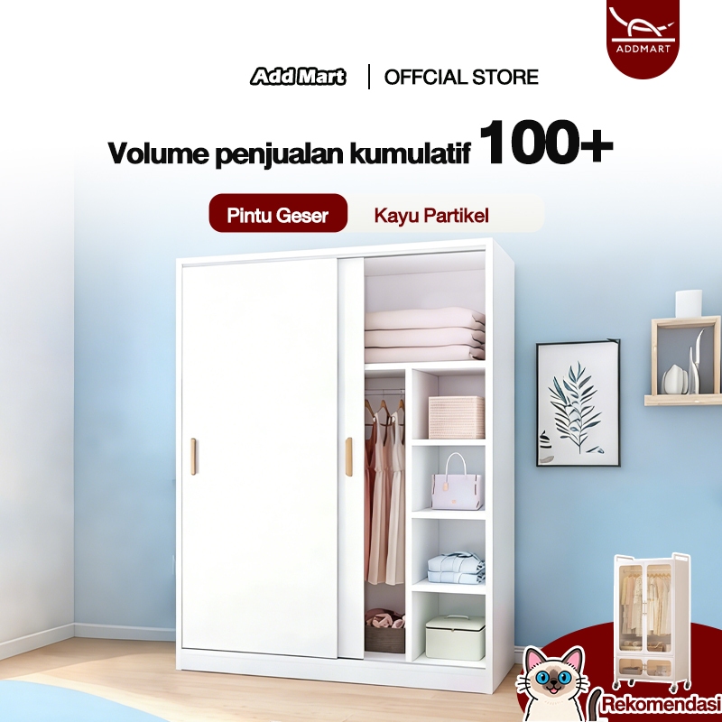 Lemari Pakaian Pintu Geser Lemari Pakaian Dengan Laci Gantung 2 Pintu Lemari Kapasitas Besar