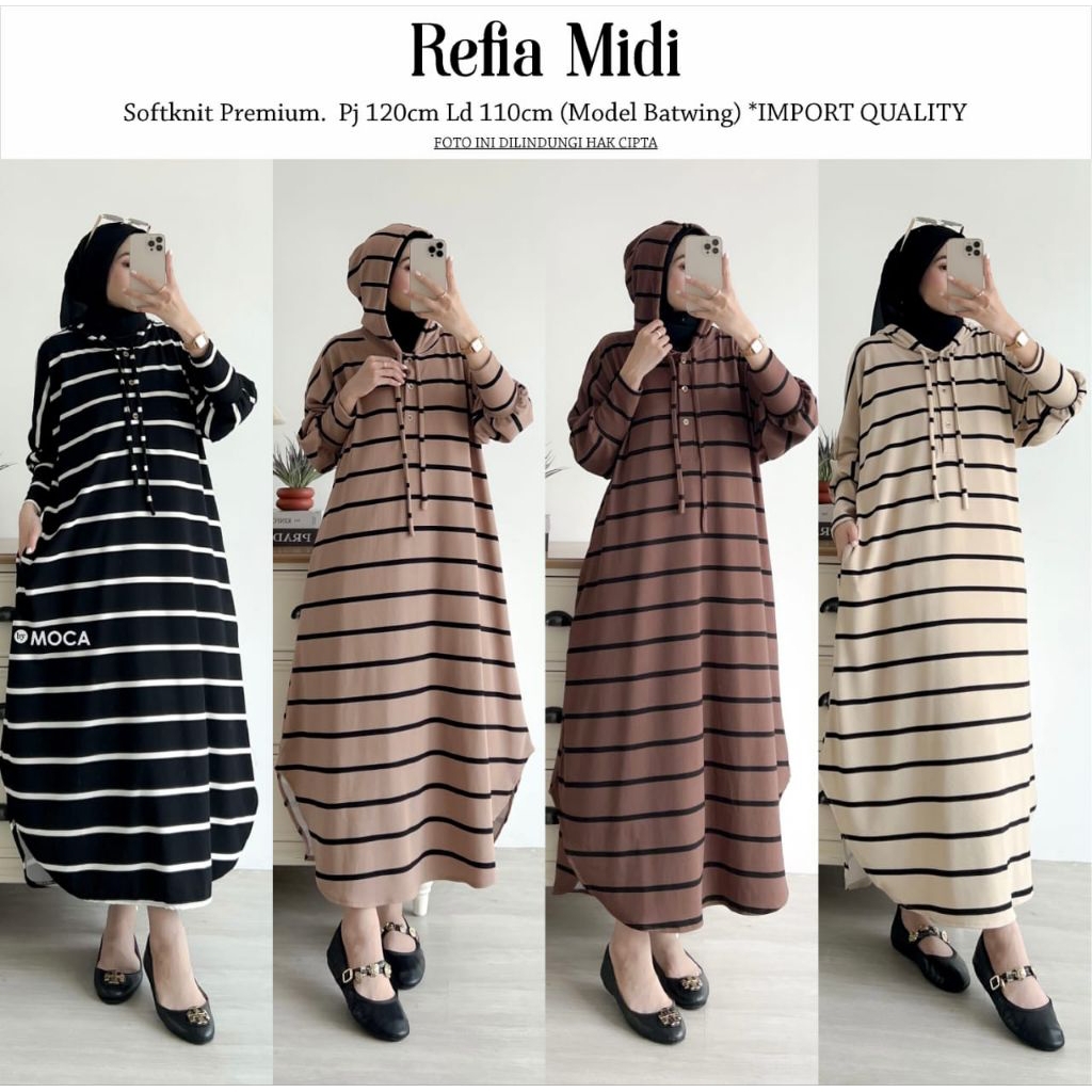 Refia Midi Dress Gamis Jumbo Allsize Busui Premium Knit Uniqlo Original Moca Berlabel
