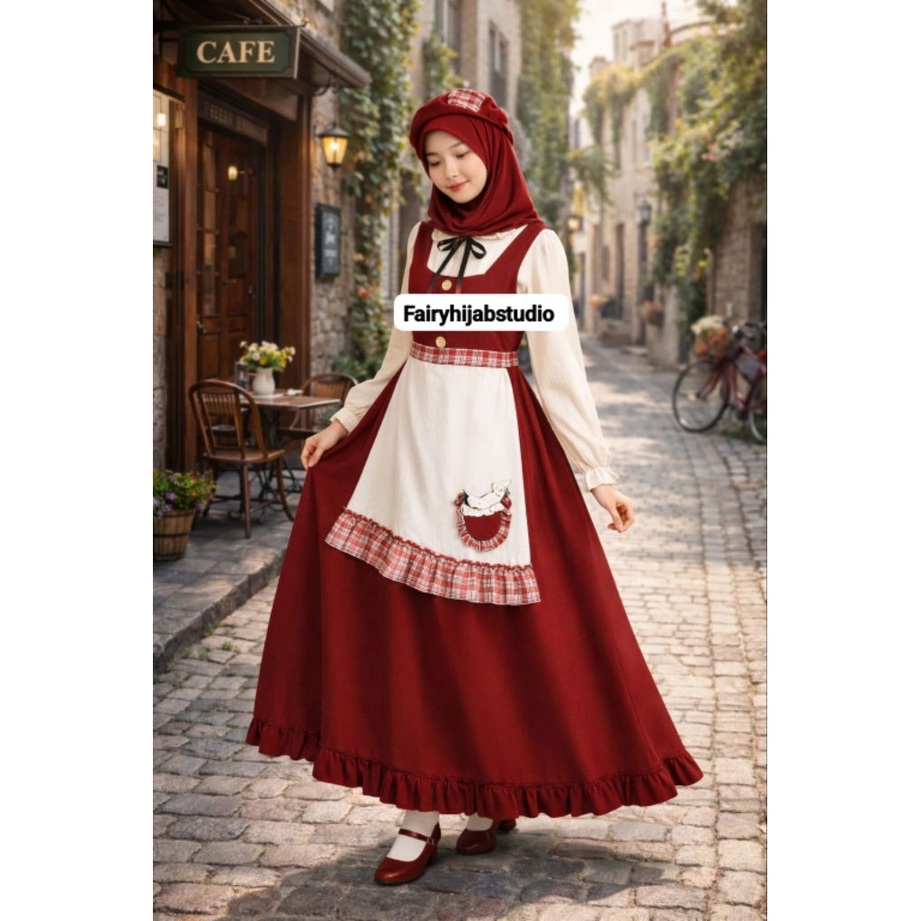 FairyHijab Vintage Maroon Dress | Gamis Hijab Classic Elegan
