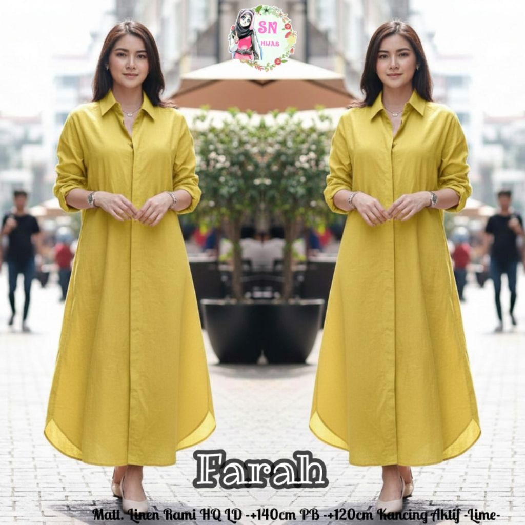 MIDI DRESS SUPER JUMBO KATUN LINEN MOTIF POLOS TERBARU BAJU DRESS LENGAN PANJANG KANCING AKTIF LD 14