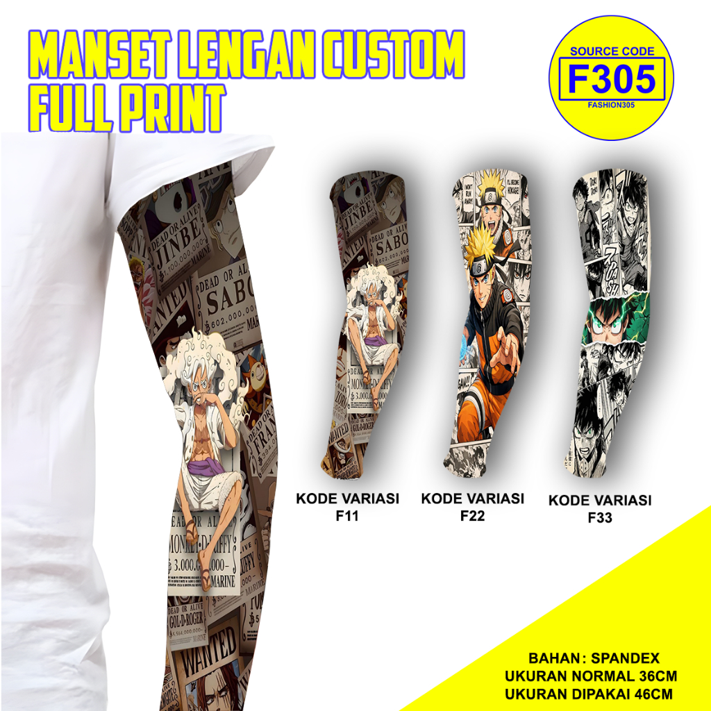 MANSET SARUNG LENGAN MOTIF ANIME ONE PIECE NARUTO UNISEX PRIA WANITA