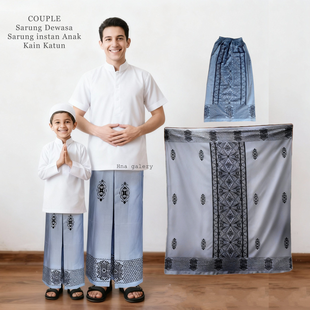 COUPLE Sarung Ayah & sarung Instan Anak Kain Katun Motif sarwon