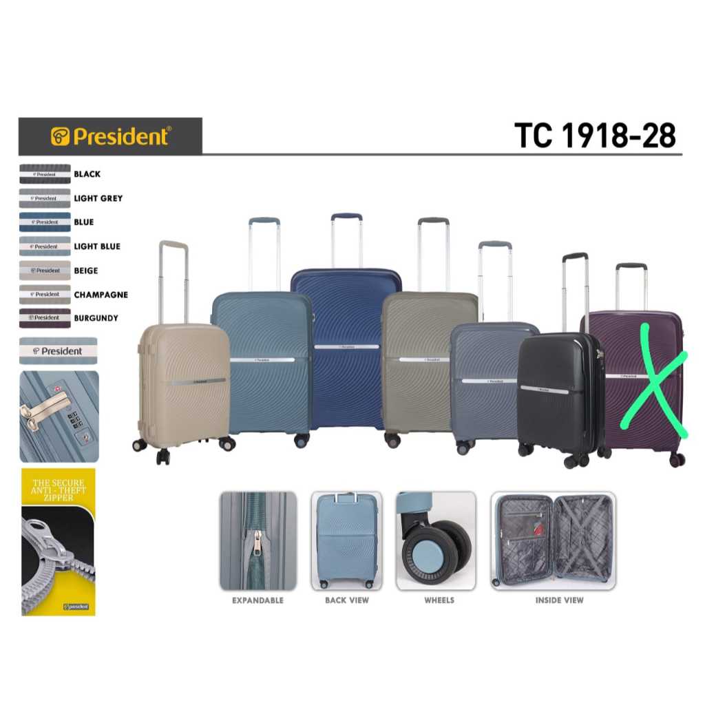 KOPER ANTI PECAH KOPER 20 DAN 24 PRESIDENT PP IMPORT