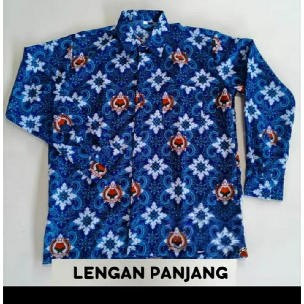 Baju Batik MTs Motif Lugina Warna Biru Lengan Panjang
