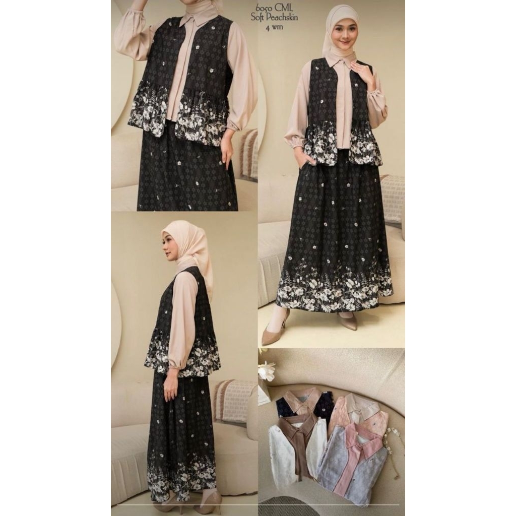 set rok kemeja blazer bunga