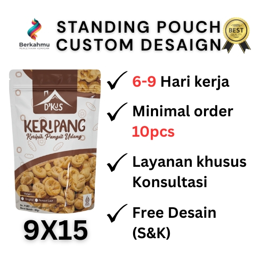 Custom Cetak Kemasan Standing Pouch Makanan Ukuran 9X15  Ziplock/Klip Full Printing, Min order 10Pcs