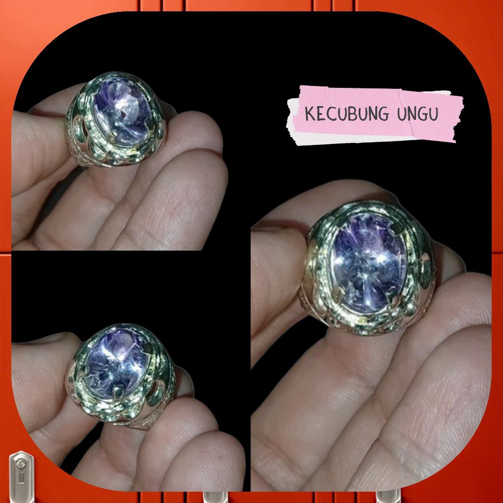 Cincin Permata Kecubung Kalimantan Kristal light purple Top Kristal