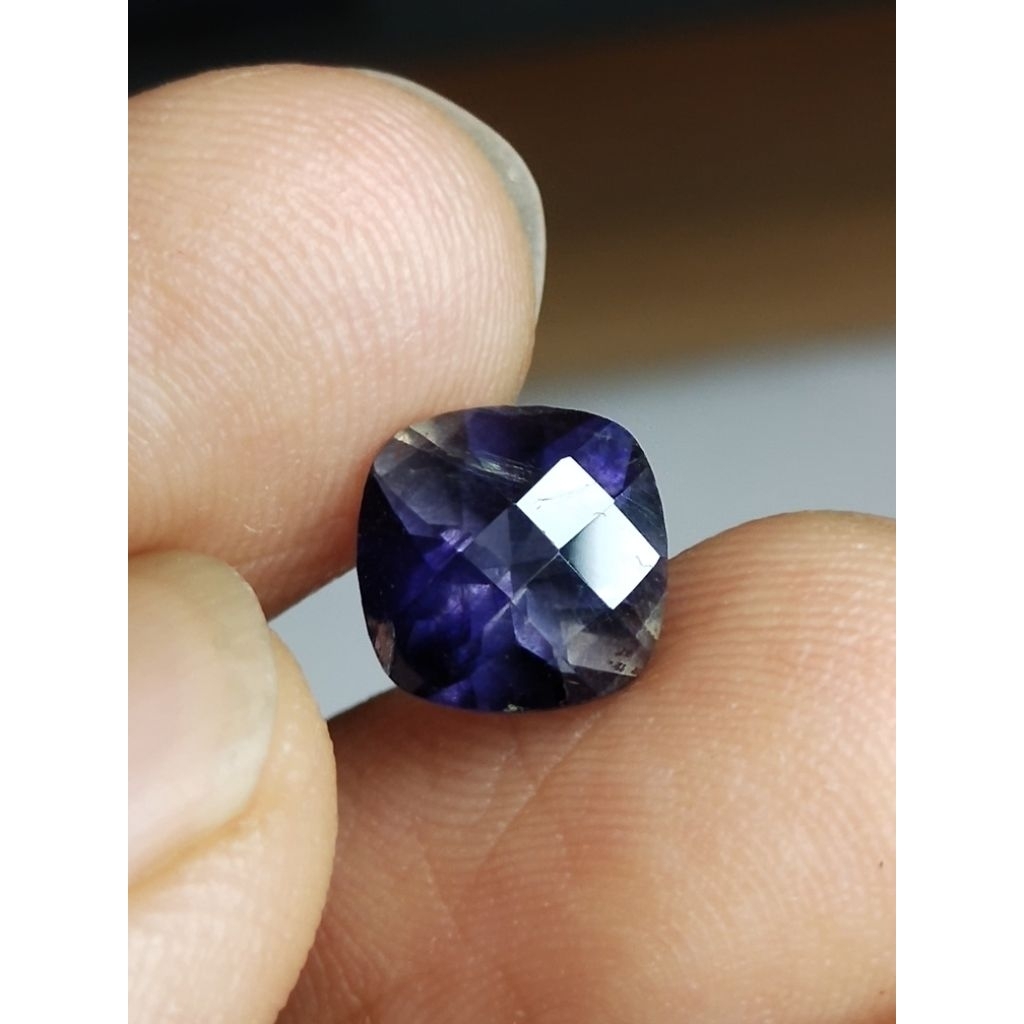 Natural Iolite Memo 8 x 8 x 6 mm 2.05 Ct Blue Sapphire Air Cushion Square Checkerboard Cutting NTD S