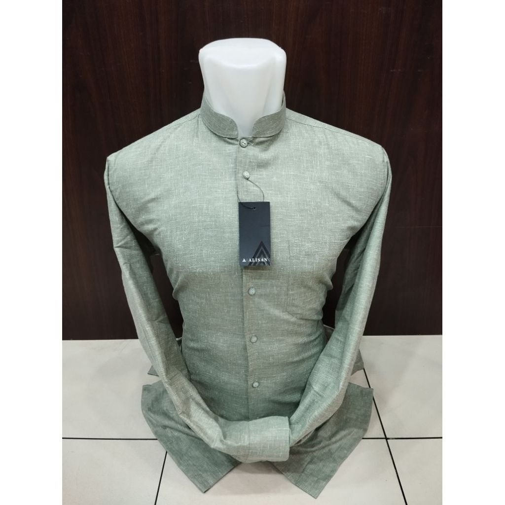 Alisan Kemeja Koko Polos Lengan Panjang Reguler
