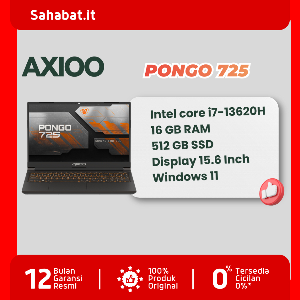 Laptop Axioo Pongo 725 Intel i7-13620H 16GB RAM 512GB SSD RTX2050 4GB Windows 11 Original