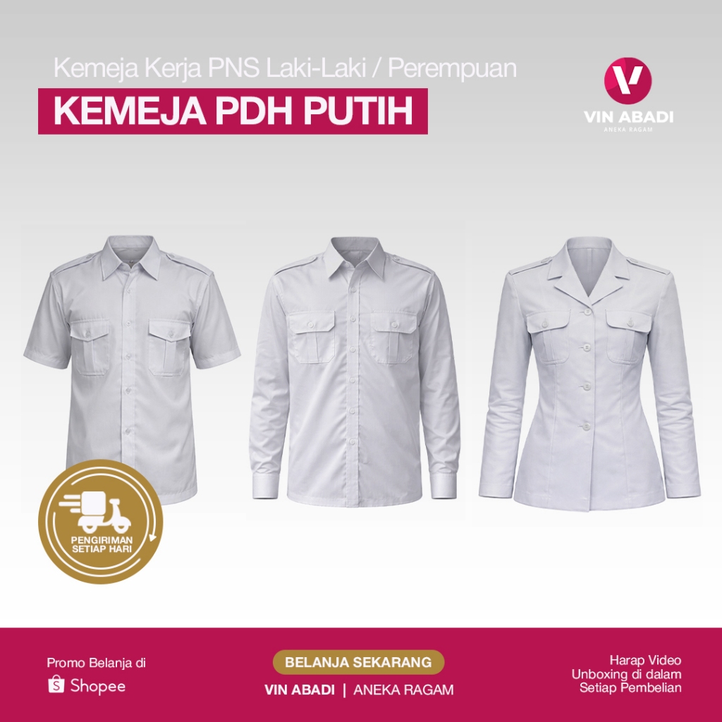 Baju Dinas PDH Putih Pria dan Wanita / Seragam PNS Bahan Toyobo Lembut / Atasan Terbaru Lengan Panja