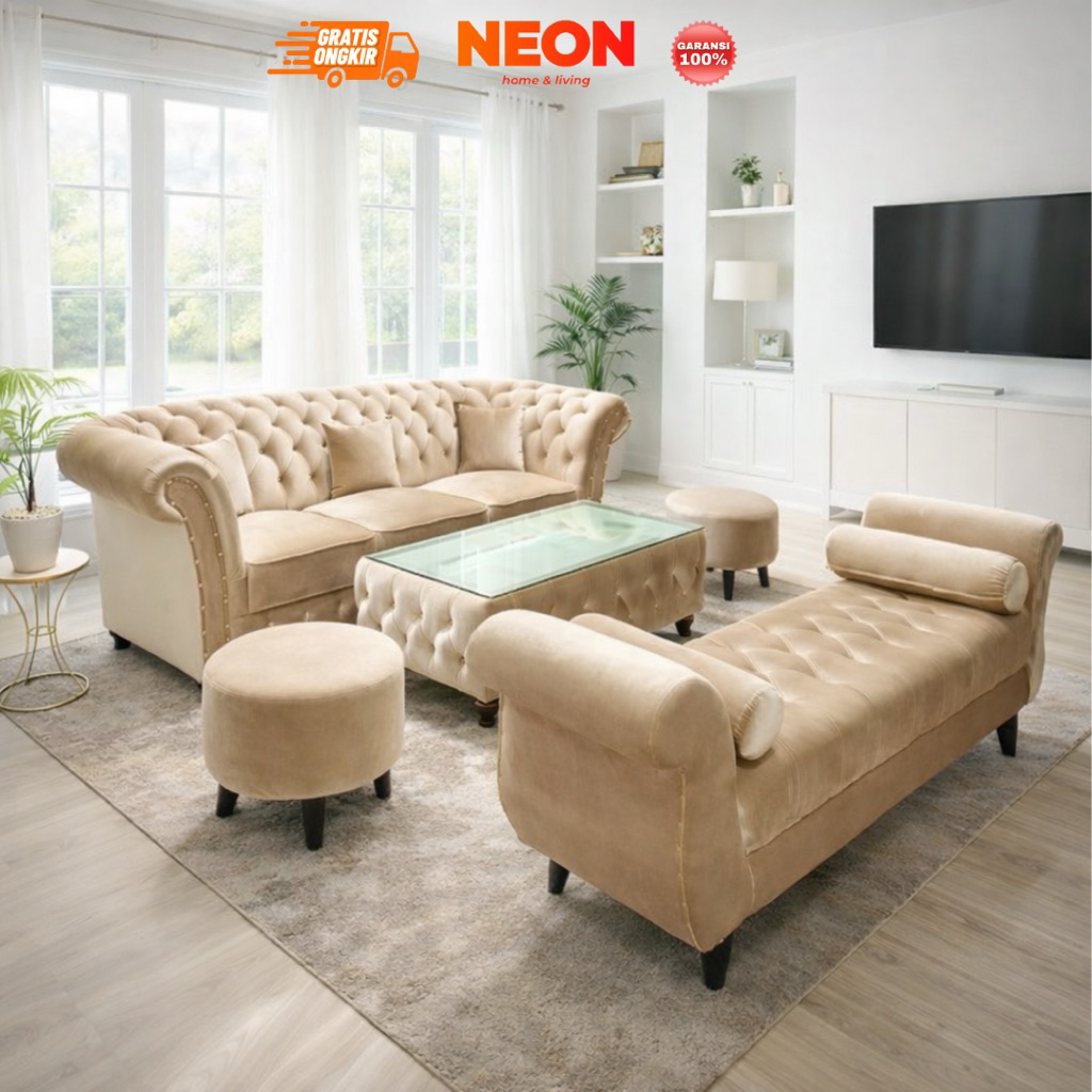 NEON Sofa Camelia | Set Sofa Jumbo Ruang Tamu Klasik | Sofa Chesterfield Mewah
