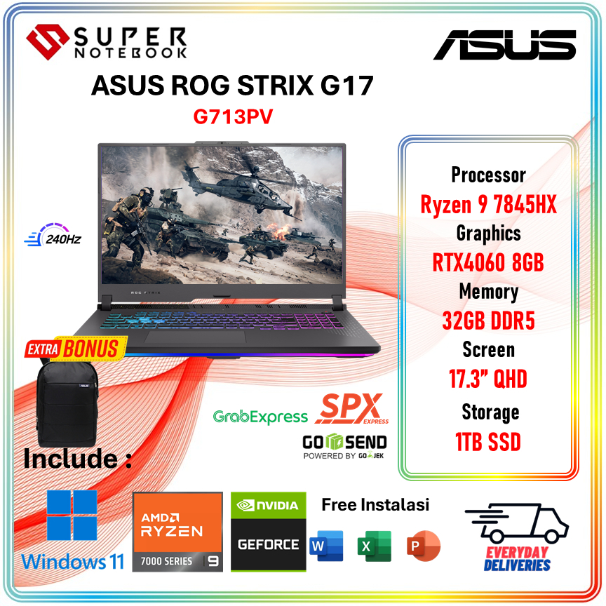 ASUS ROG STRIX G17 G713PV Ryzen 9 7845HS RTX4060 16GB / 1TB SSD 17.3 QHD