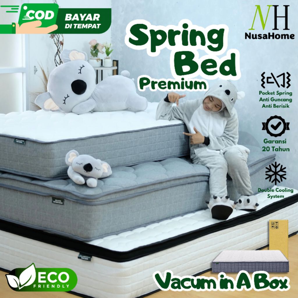 [GARANSI 20 TH] NusaHome Kasur Spring Bed Silent Pegas Pocket Premium Free Bantal Tebal 35 cm Ukuran
