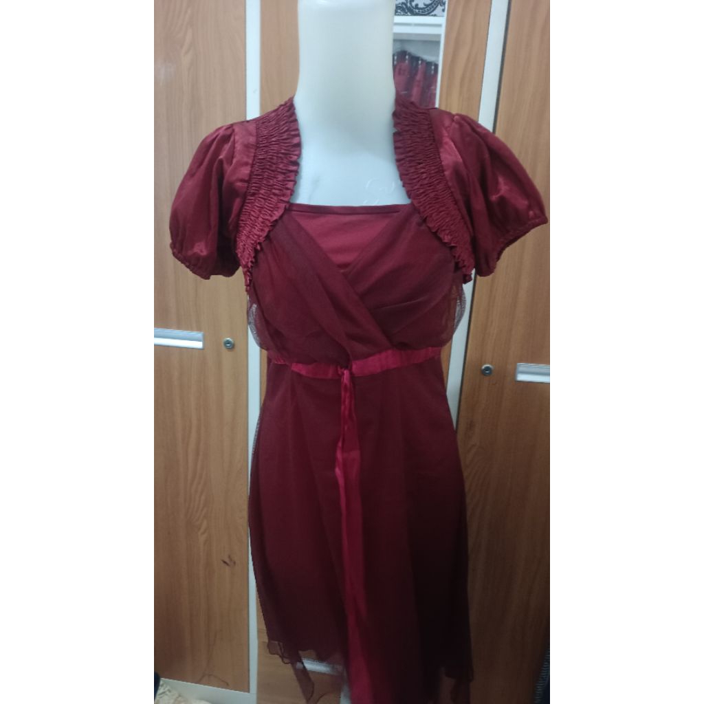 pl Gaun Pesta marion Mewah 2 in 1 outer Satin kerut Cantik Nominus