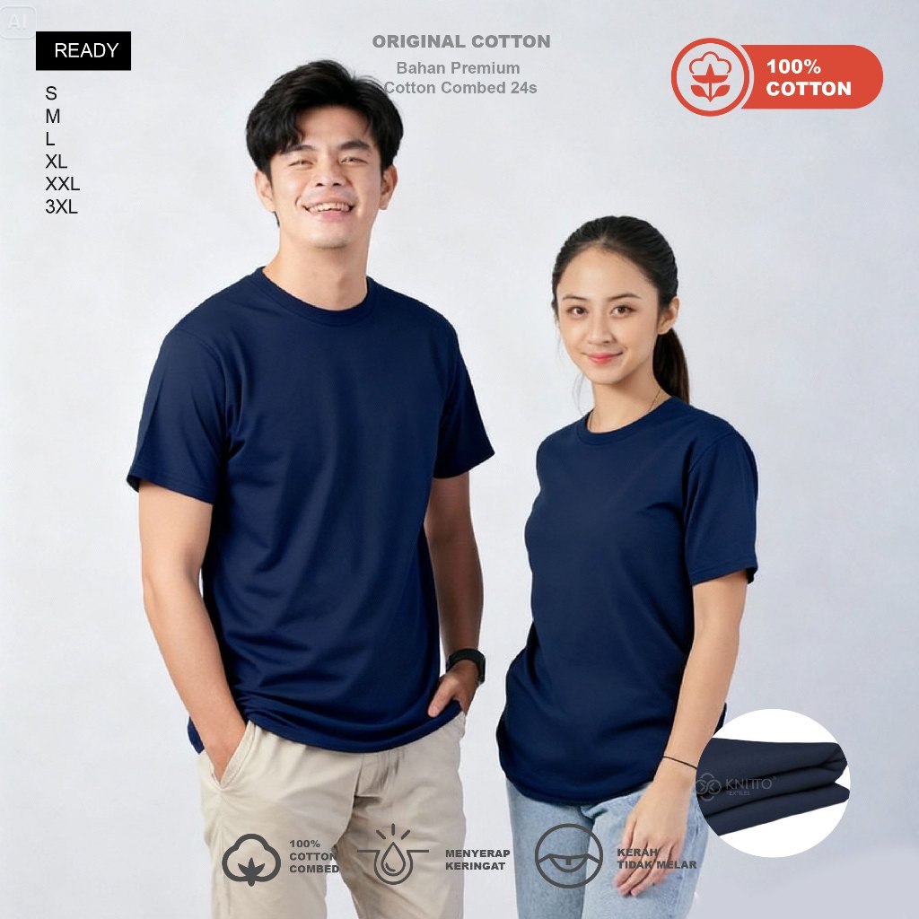 KAOS POLOS PENDEK  NAVY / BIRU DONGKER - ONECK PENDEK BIRU DONGKER/ NAVY - KATUN COMBED 24S - UNISEX