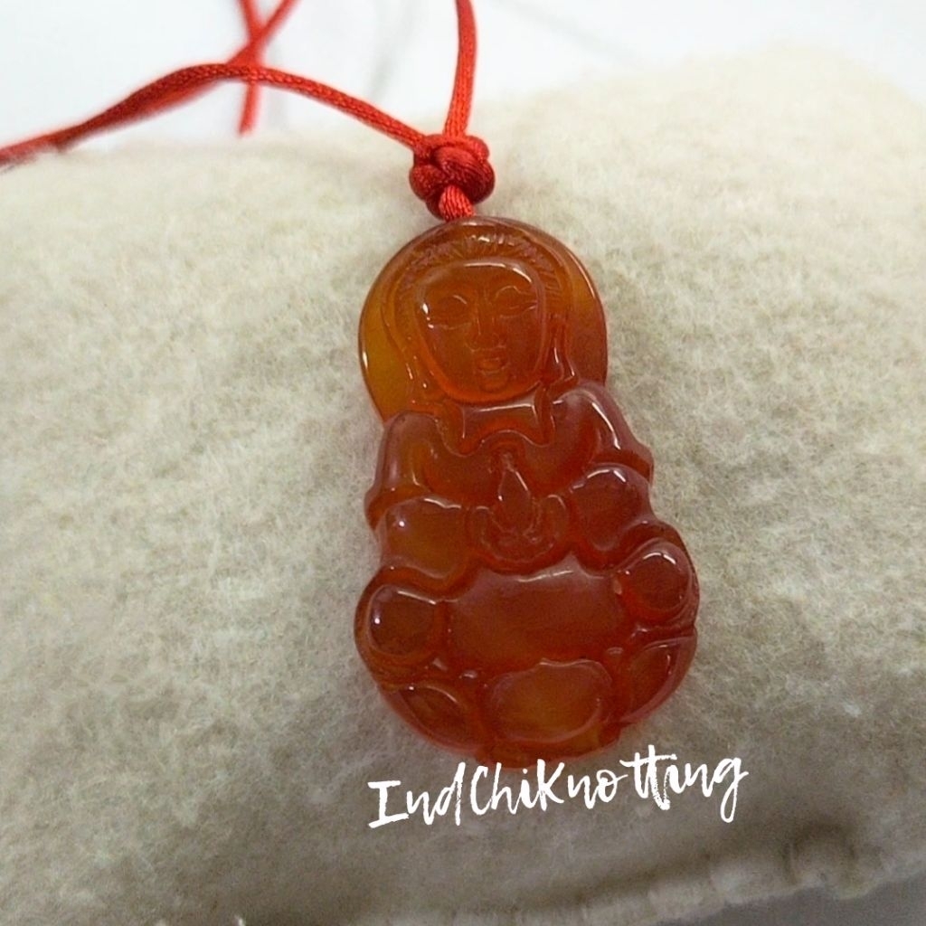 kKalung Liontin Kwan Im/ Avalokitesvara Bodhisatva Batu Manao/ Agate Natural Asli (GYA01)