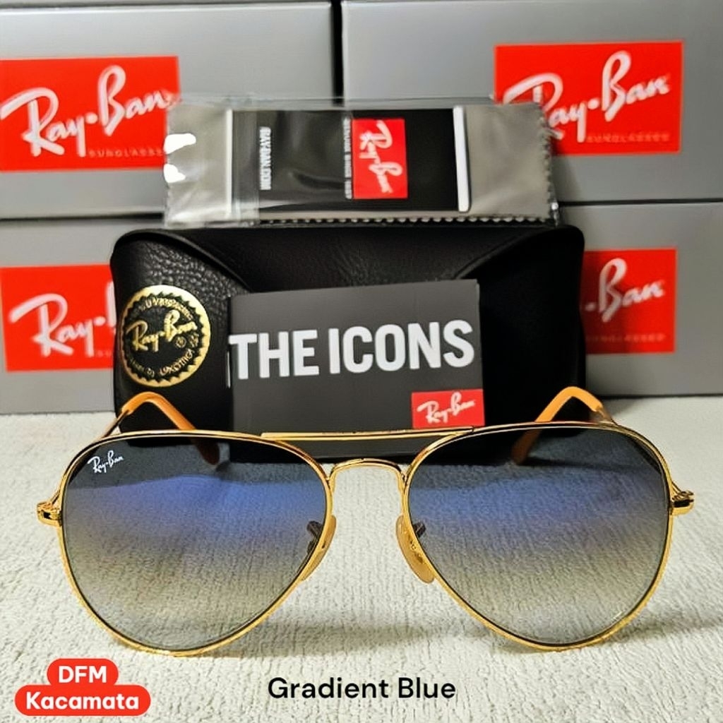 Kacamata Ray-ban Aviator RB3025 Gold Lens Gradient Blue Original