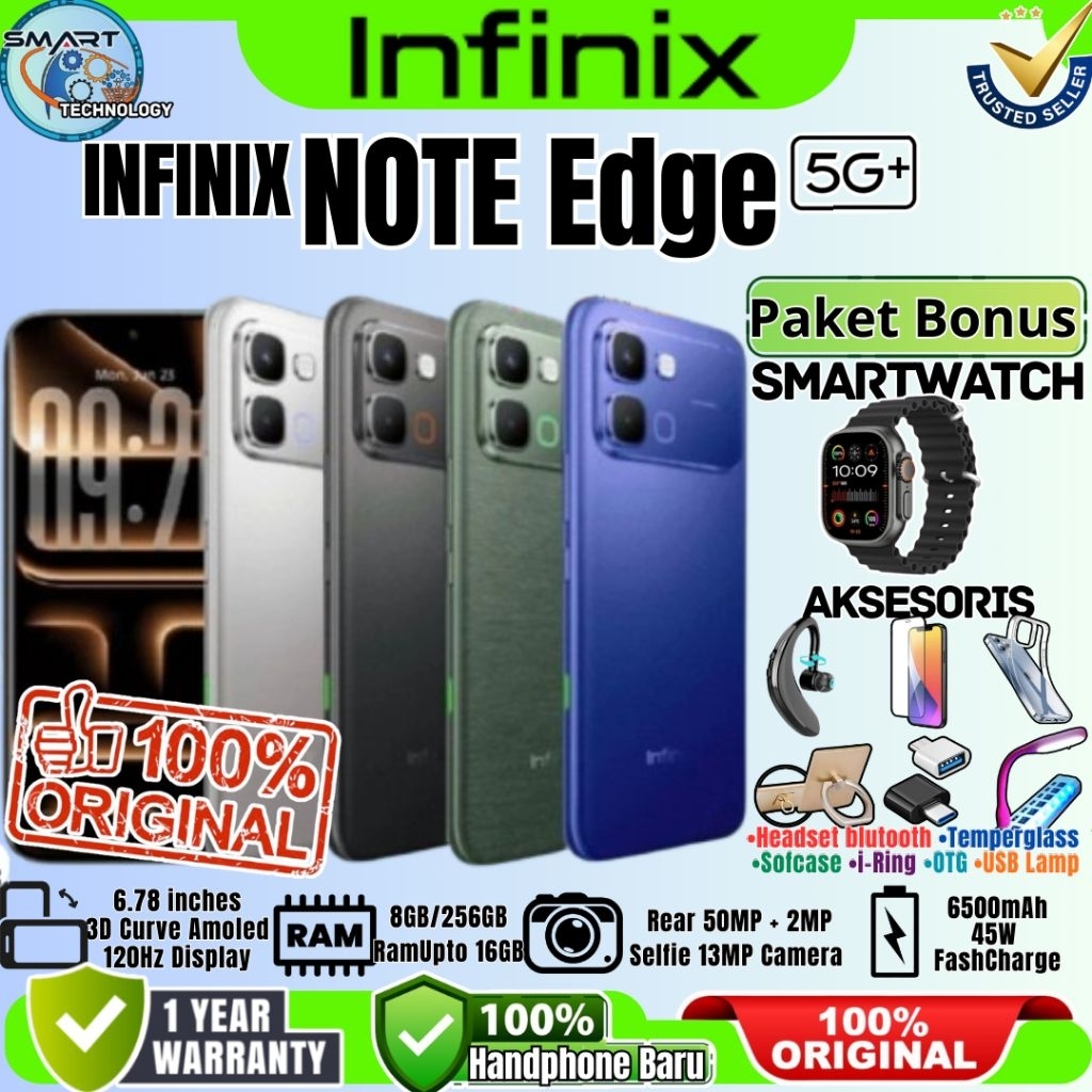 Hp Infinix NOTE Edge 5G+ [ 8/256GB Ram Upto 16GB ] 3D Curve Display Dimensity 7100 Chipset Garansi R