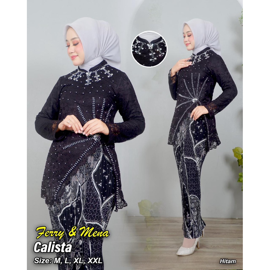 Couple Sarambit Set kebaya Modern Kebaya Calista Brukat Payet Jumbo Ld 120 Kebaya Baju Kebaya Wanita