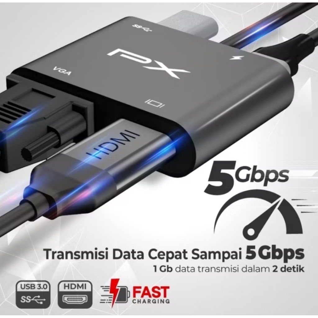PX Converter adaptor 4 in1 Type C 3.1 to HDMI, VGA, PD, USB 3.0