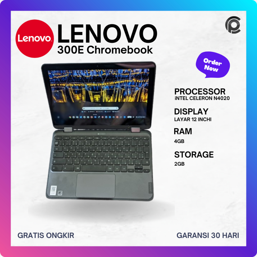 Lenovo 300E Chromebook Intel Celeron N4020 RAM 4GB SSD 2GB Laptop Second Murah Hand Laptop Seken 1 J
