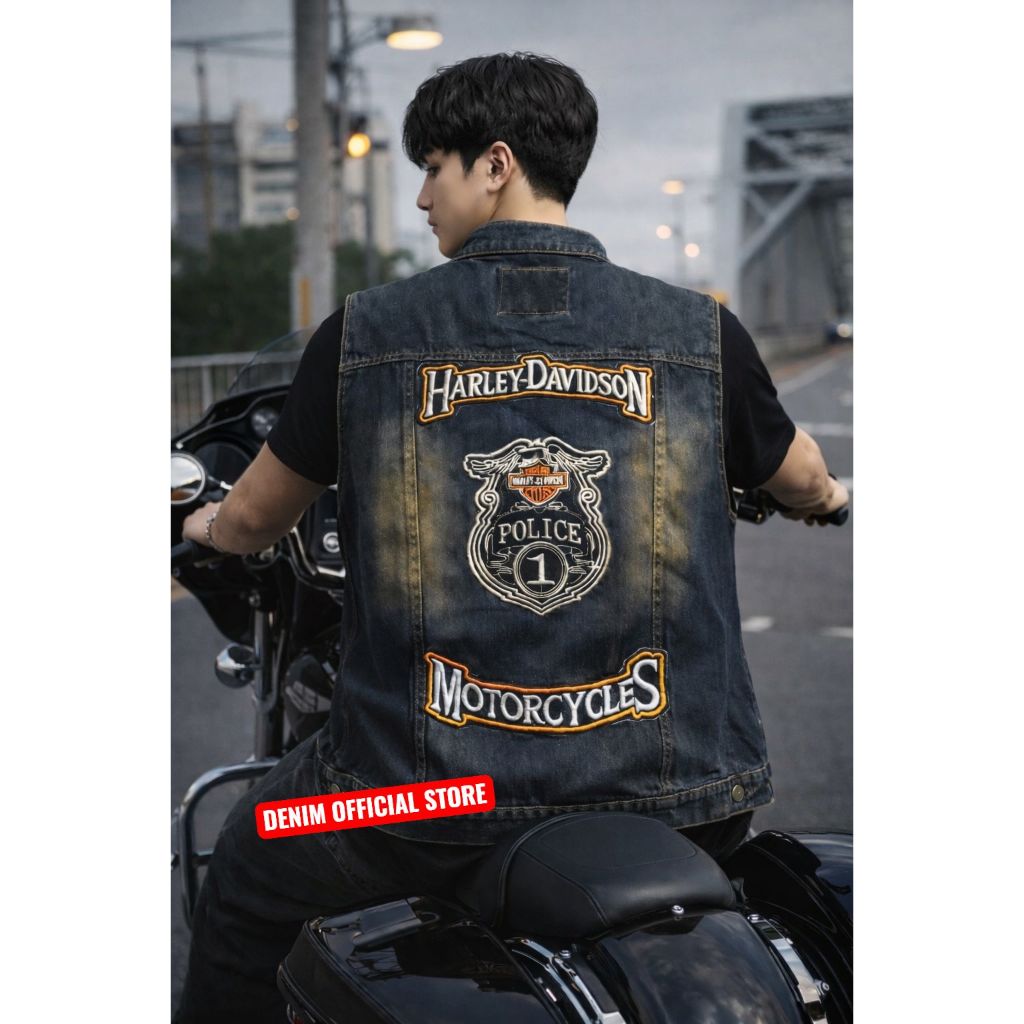 Rompi Jeans Pria Harley Vest Body Protector Bikers Rompi Motor Ukuran M L XL XXL XXXL