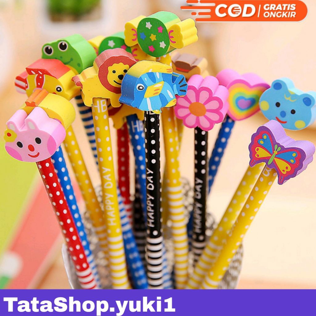 Pensil Penghapus / Pensil Karakter + Penghapus Pensil Lucu / Pensi Ada Penghapus Karakter Unik Lucu 