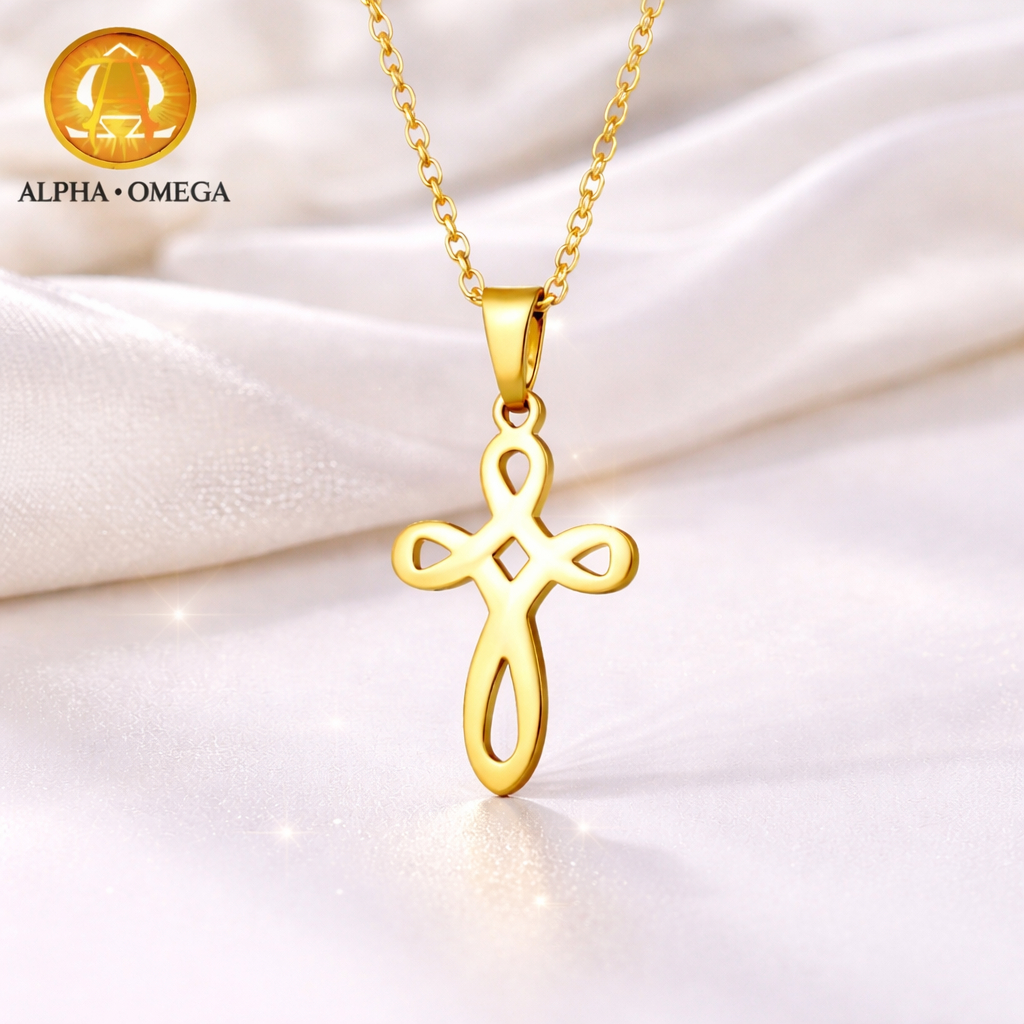 ALPHA OMEGA - Kalung Salib Wanita Kecil Titanium | Kalung Salib Simple Elegan Stylish | Kalung Salib
