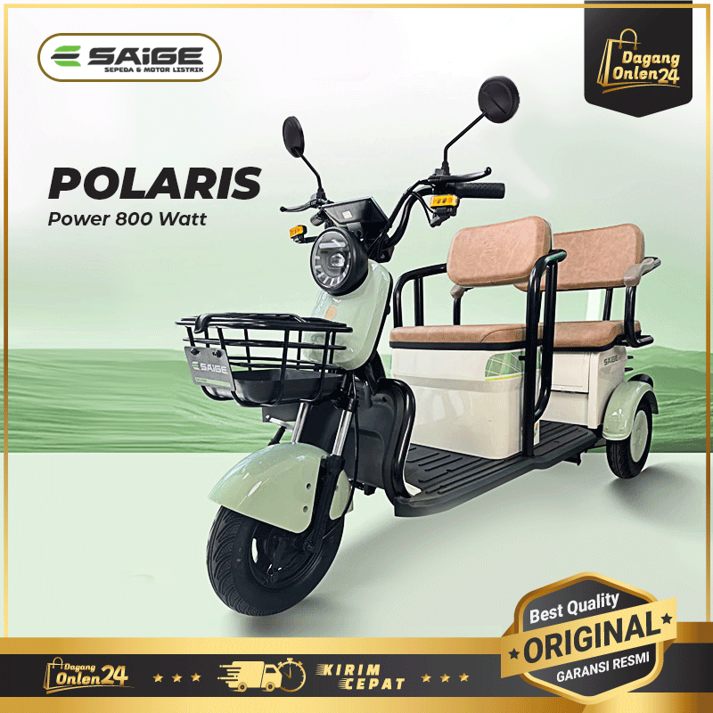 Sepeda Listrik Roda 3 Untuk Dewasa SaiGe POLARIS Ebike Roda Tiga Anti Air Garansi Resmi