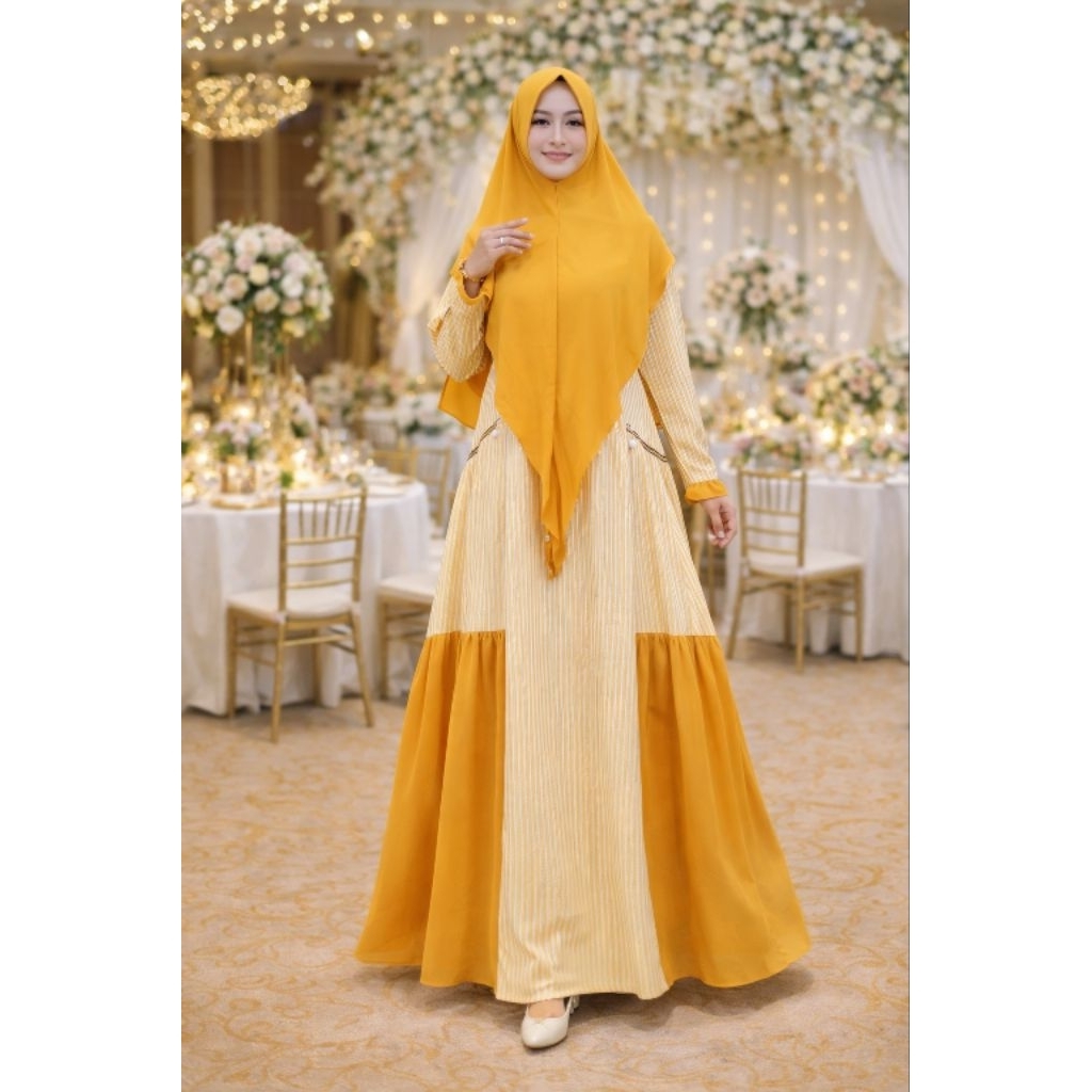 Gamis Pesta Wanita Putih Elegan | Dress Muslimah Mewah | Baju Kondangan Modern | All Size