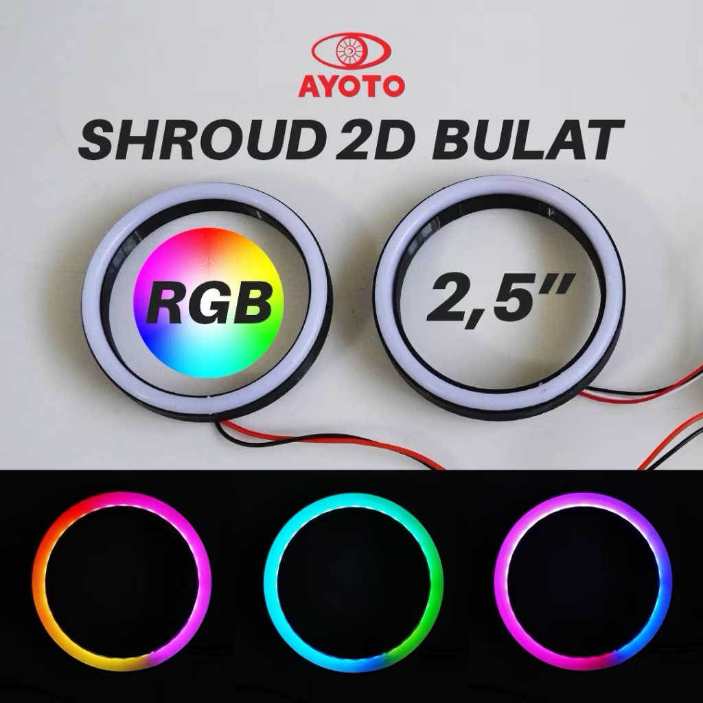 Shroud Angel Eyes Bulat 2D 2.5 Inch RGB Full Color LED Mobil Motor AYOTO Lampu Depan Kendaraan Moder