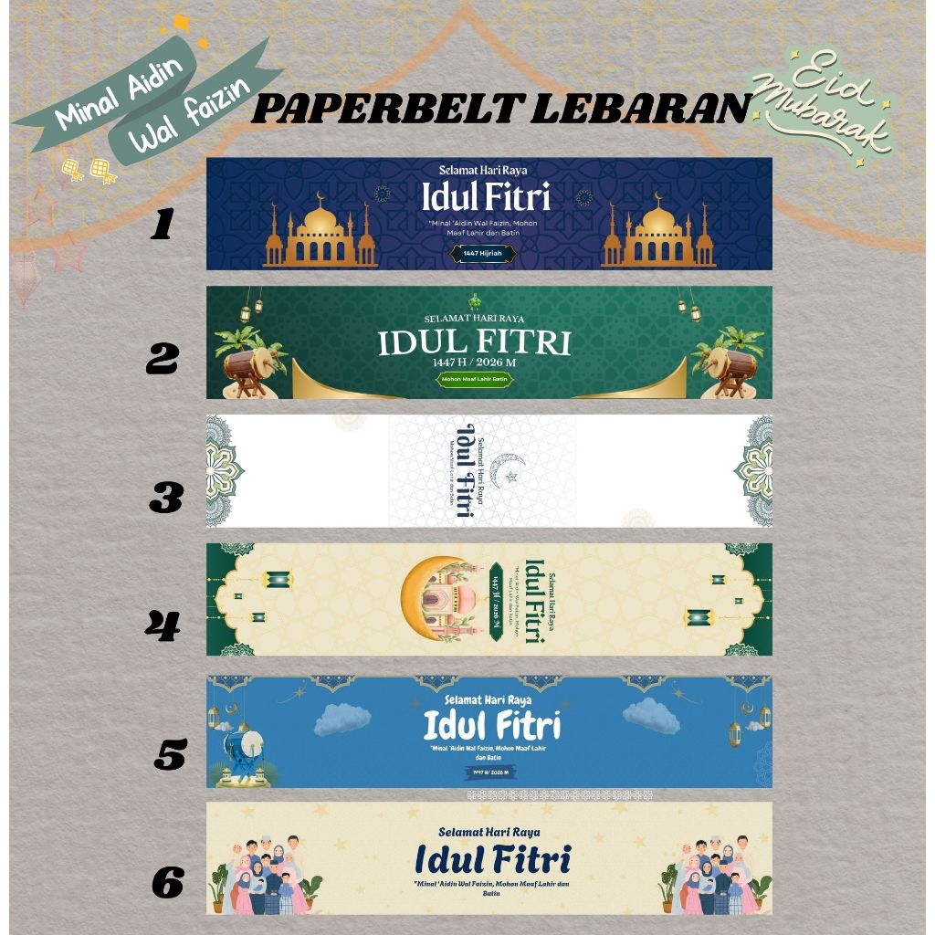 (8 pcs) PAPERBELT LEBARAN/ PAPER BELT IDUL FITRI/ PAPER BELT KUE KADO MAKANAN/ PAPERBELT HARI RAYA
