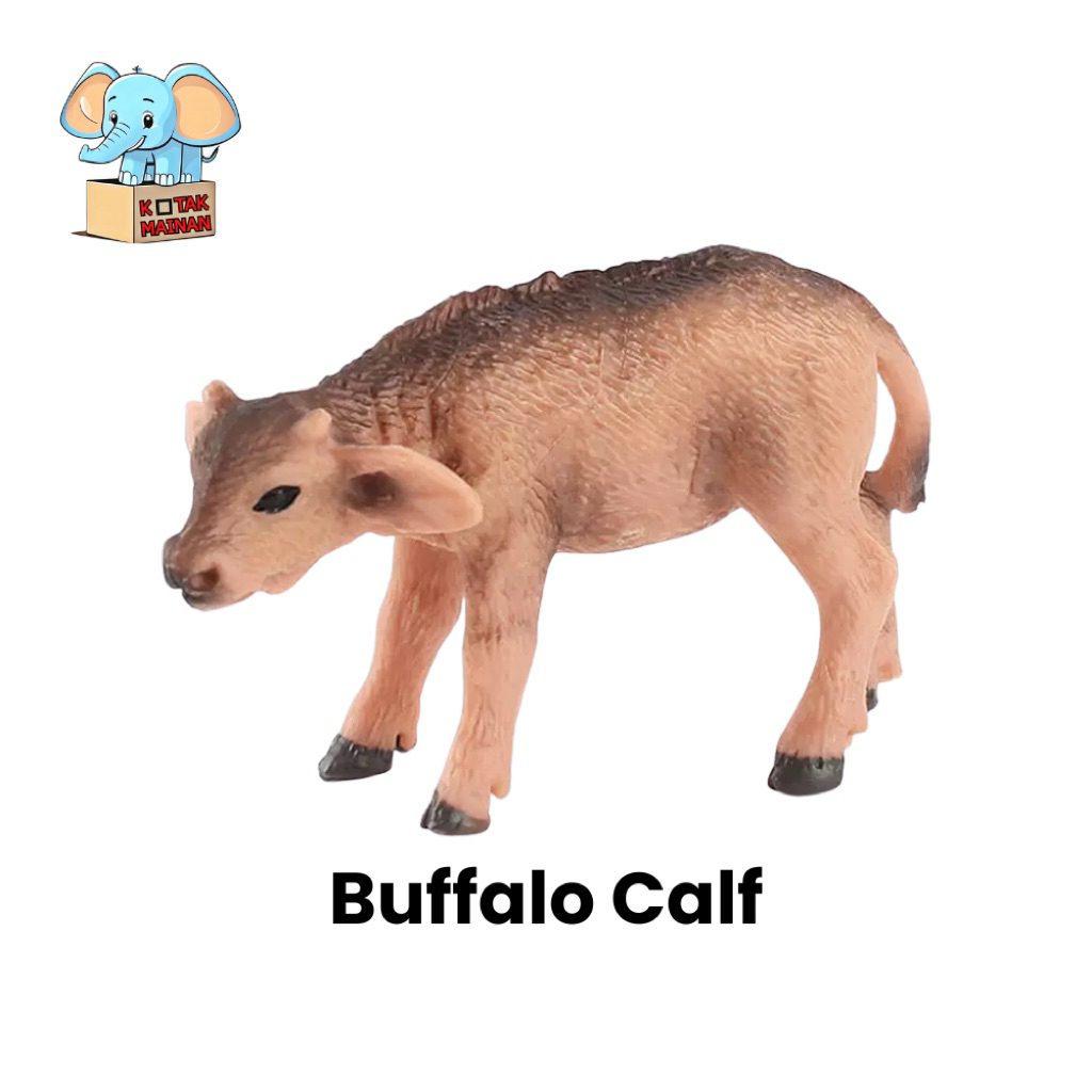 Miniatur Figur Hewan Buffalo Calf / Anak Kerbau Bahan PVC Padat Realistic Animal Figurea